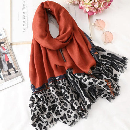 Men's And Women's Cotton Scarf Casual Leopard Print Long Gauze Scarf