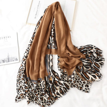 Men's And Women's Cotton Scarf Casual Leopard Print Long Gauze Scarf