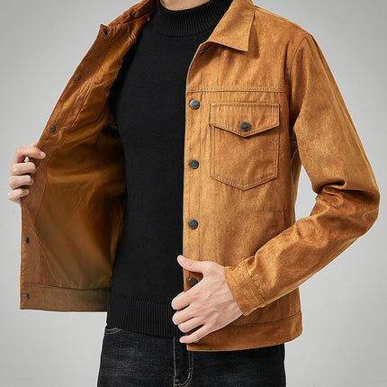 Men's Casual Suede Brushed Fabric Youth Fashion British Style Jacket