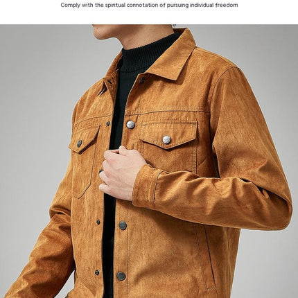 Men's Casual Suede Brushed Fabric Youth Fashion British Style Jacket